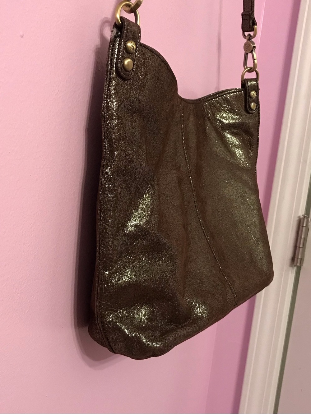 HOBO Pier Brown Metallic Leather with Gold Hardware Crossbody Bag - Picture 3 of 8
